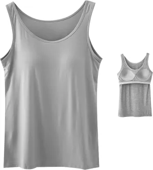 Women Summer Basic Camisole with Built in Bra, Sleeveless Round Neck Slim Fit Vest, Suitable for All Seasons and Any Occasion