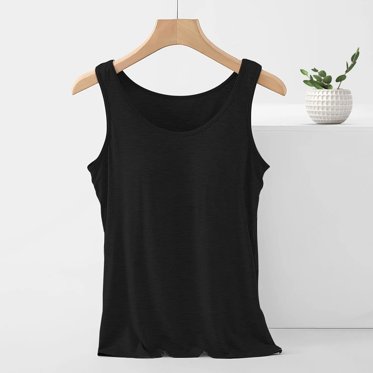 Women Summer Basic Camisole with Built in Bra, Sleeveless Round Neck Slim Fit Vest, Suitable for All Seasons and Any Occasion