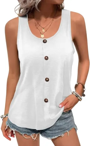 Women's Button Front Tank Top, 2025 Summer Casual Loose Fit Cami Scoop Neck Sleeveless Tops