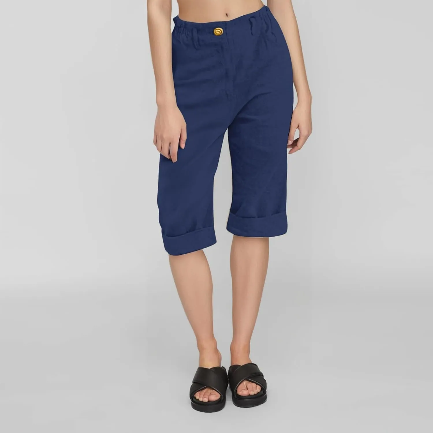 Womens Linen Pants Casual Loose High Waist Summer Beach Travel Vacation Harem Trousers Capri Cropped with Pockets