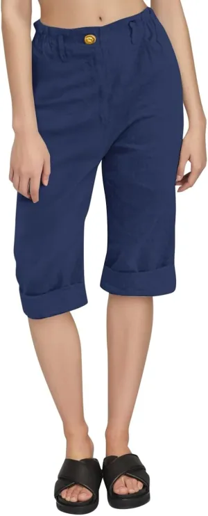 Womens Linen Pants Casual Loose High Waist Summer Beach Travel Vacation Harem Trousers Capri Cropped with Pockets