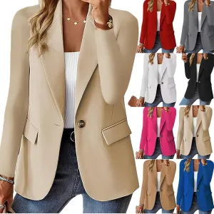 Women's Minimalist Solid Button Lapel Collar Blazer, Casual Blazers for Women, Ladies Jackets Outfits Suits for Work