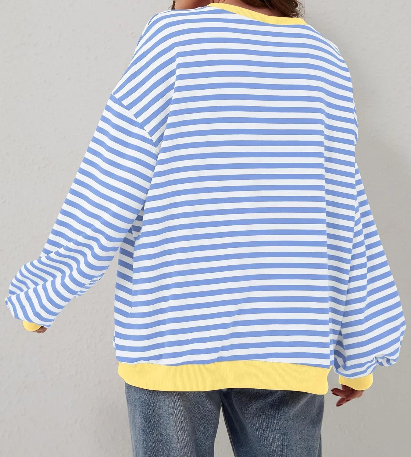 Womens Oversized Sweatshirt for Women Striped Preppy Pink Crewneck Sweatshirts Long Sleeve Casual Loose Pullover