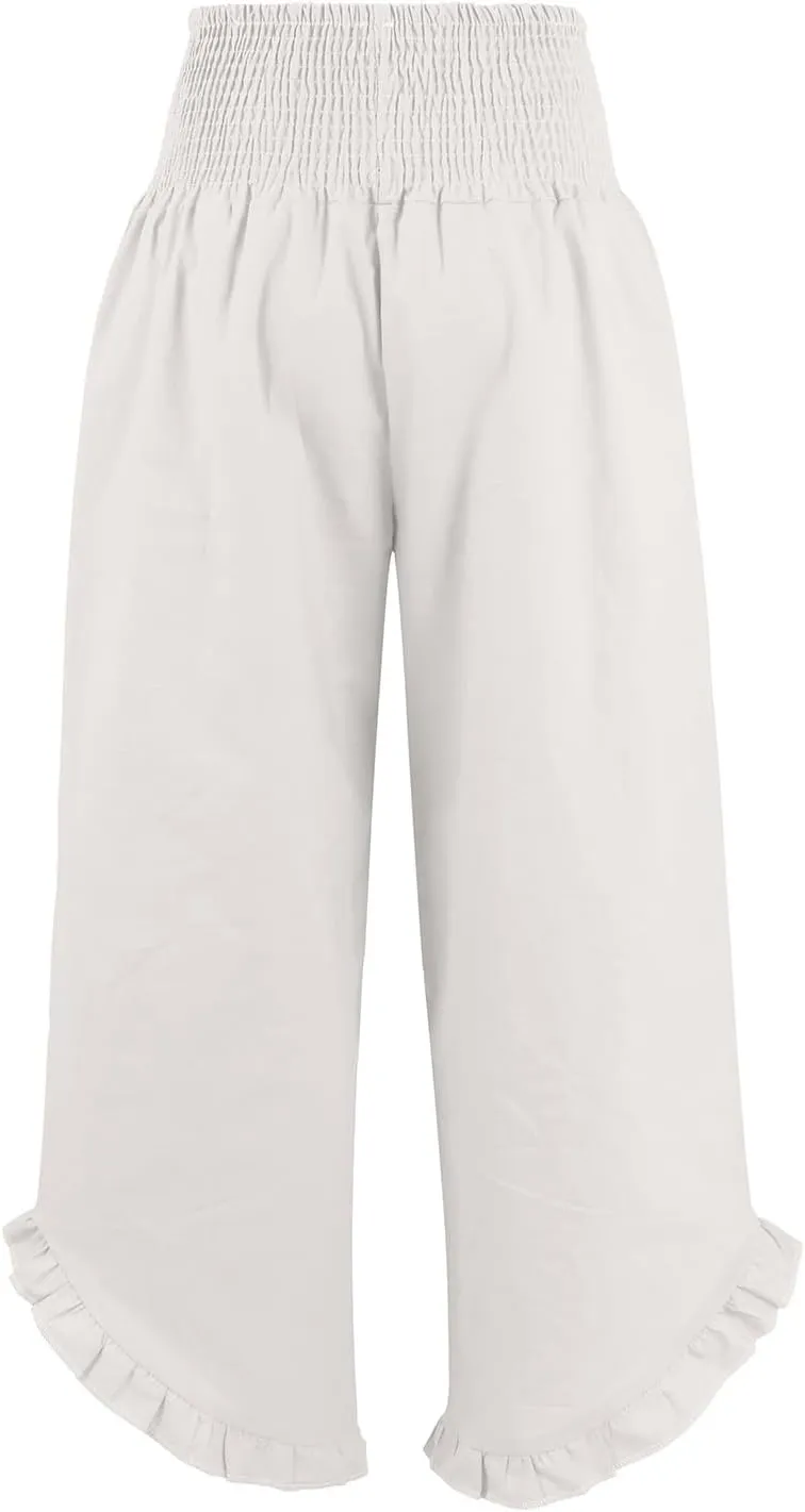 Women's Pants High Waisted Straight Leg Work,Womens Dress Sweatpants Petite, Linen Cotton Slit Baggy Waist