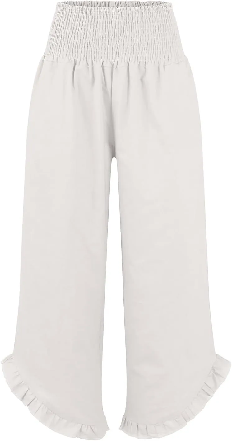 Women's Pants High Waisted Straight Leg Work,Womens Dress Sweatpants Petite, Linen Cotton Slit Baggy Waist