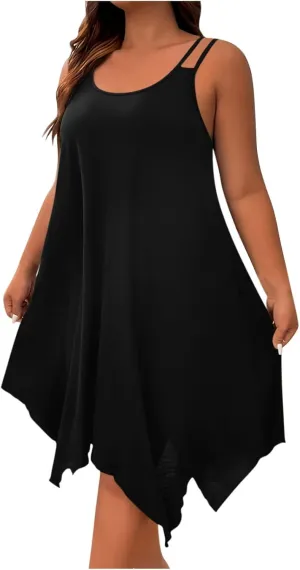Women's Plus Size Summer Dress Casual Boho Sundress Spaghetti Strap Beach Cover Up Flowy Midi Vacation Dresses