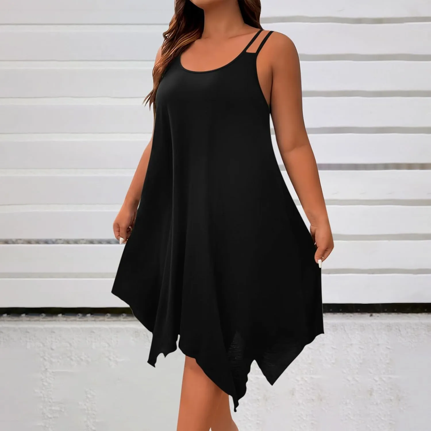 Women's Plus Size Summer Dress Casual Boho Sundress Spaghetti Strap Beach Cover Up Flowy Midi Vacation Dresses