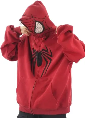 Y2k Hip Hop Embroidery Spider Hoodie Full Zip Up Harajuku Streetwear Oversized Kawaii Graphic Jacket Sweatshirts