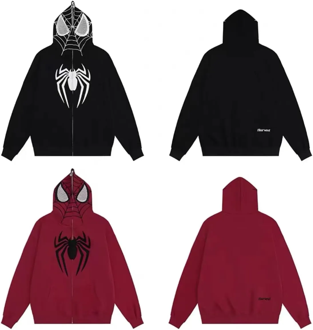 Y2k Hip Hop Embroidery Spider Hoodie Full Zip Up Harajuku Streetwear Oversized Kawaii Graphic Jacket Sweatshirts
