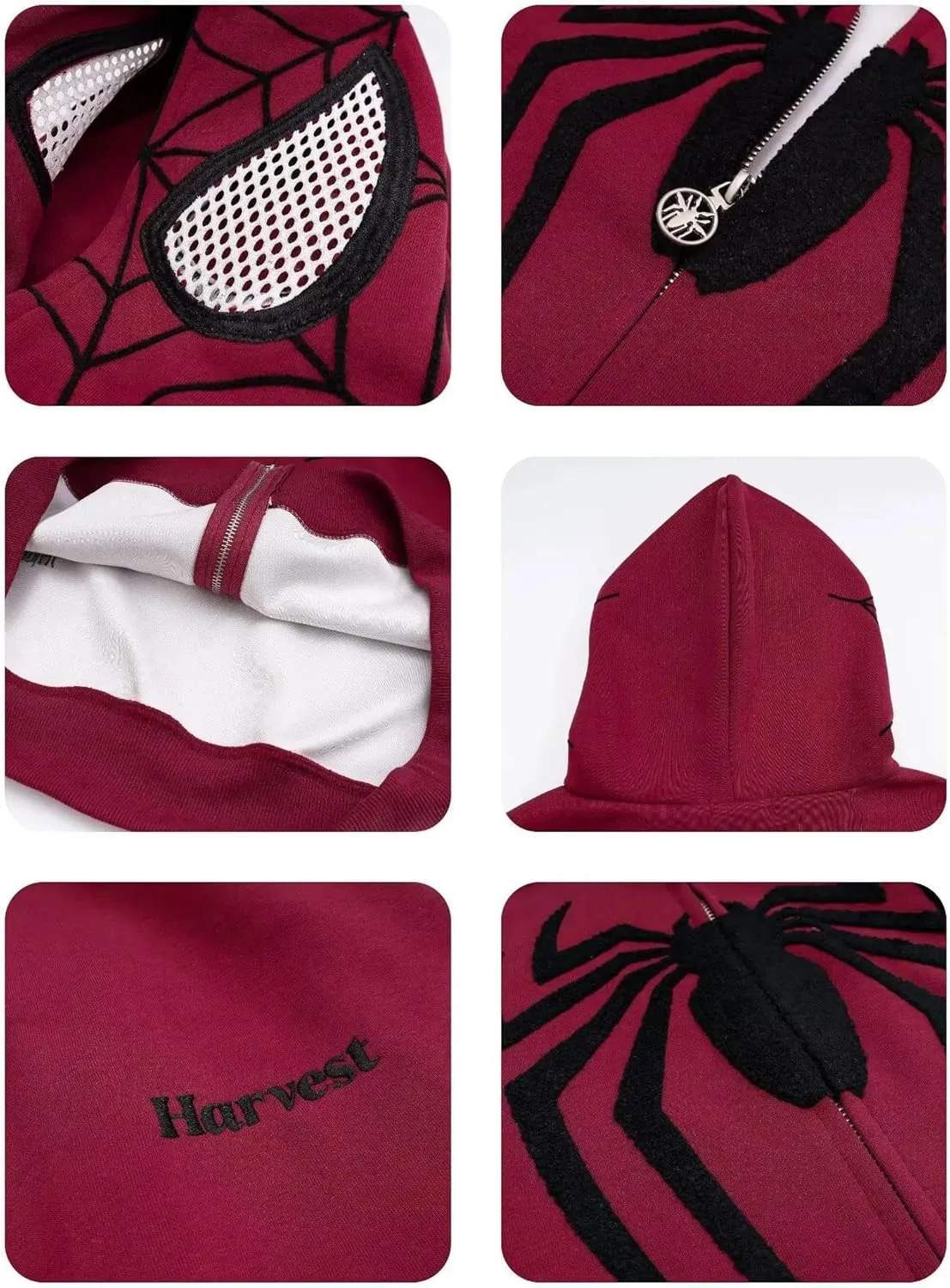 Y2k Hip Hop Embroidery Spider Hoodie Full Zip Up Harajuku Streetwear Oversized Kawaii Graphic Jacket Sweatshirts