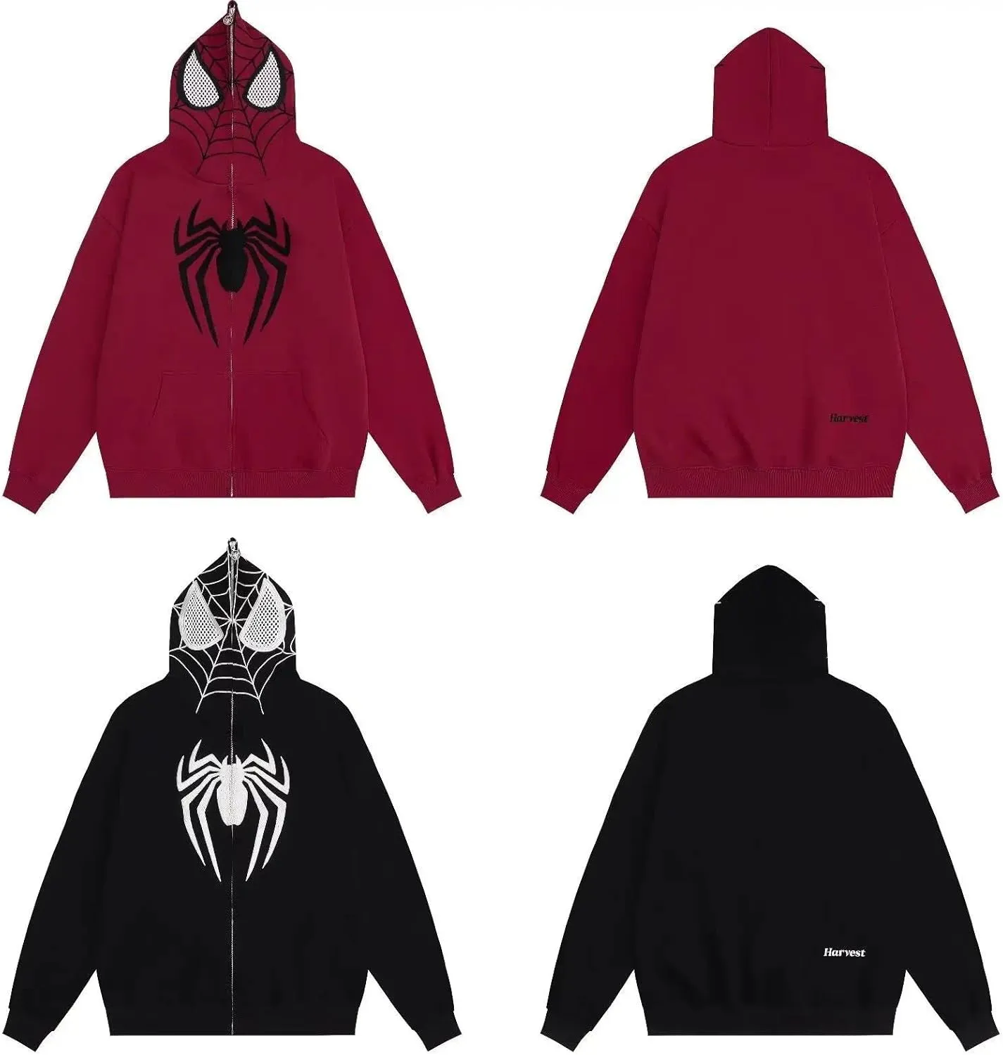 Y2k Hip Hop Embroidery Spider Hoodie Full Zip Up Harajuku Streetwear Oversized Kawaii Graphic Jacket Sweatshirts